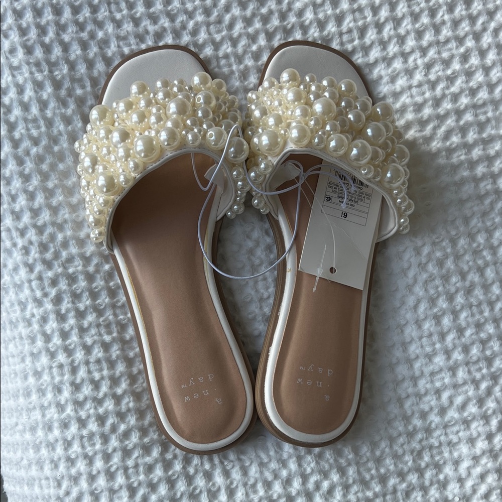 a new day Pearl Embellished White Sandals